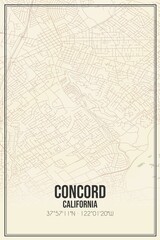 Retro US city map of Concord, California. Vintage street map.