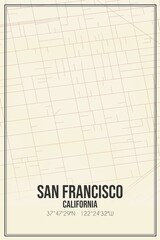 Retro US city map of San Francisco, California. Vintage street map.