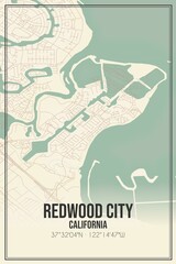 Retro US city map of Redwood City, California. Vintage street map.