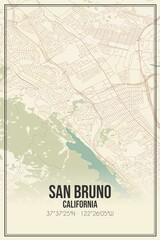 Retro US city map of San Bruno, California. Vintage street map.