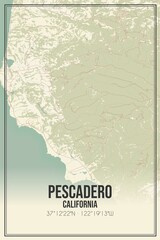 Retro US city map of Pescadero, California. Vintage street map.