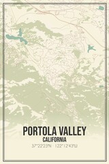 Retro US city map of Portola Valley, California. Vintage street map.