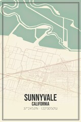 Retro US city map of Sunnyvale, California. Vintage street map.