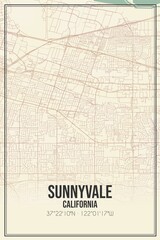 Retro US city map of Sunnyvale, California. Vintage street map.