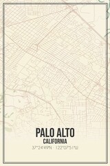 Retro US city map of Palo Alto, California. Vintage street map.