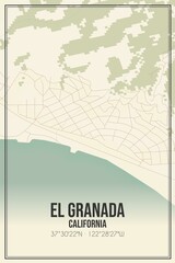 Retro US city map of El Granada, California. Vintage street map.