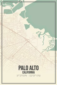 Retro US City Map Of Palo Alto, California. Vintage Street Map.