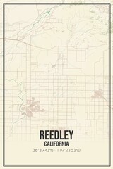 Retro US city map of Reedley, California. Vintage street map.