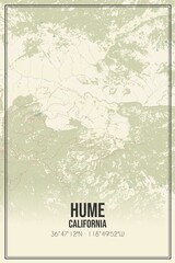 Retro US city map of Hume, California. Vintage street map.