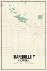 Retro US city map of Tranquillity, California. Vintage street map.