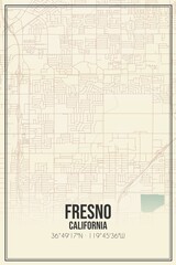 Retro US city map of Fresno, California. Vintage street map.