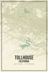 Retro US city map of Tollhouse, California. Vintage street map.