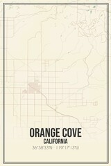 Retro US city map of Orange Cove, California. Vintage street map.