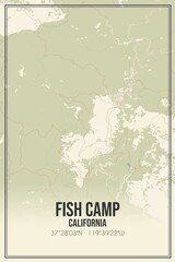Retro US city map of Fish Camp, California. Vintage street map.