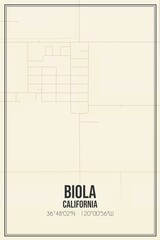 Retro US city map of Biola, California. Vintage street map.