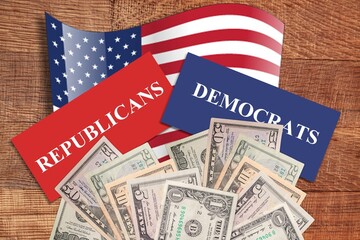 american flag with money, elections concept,