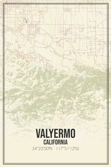 Retro US city map of Valyermo, California. Vintage street map.