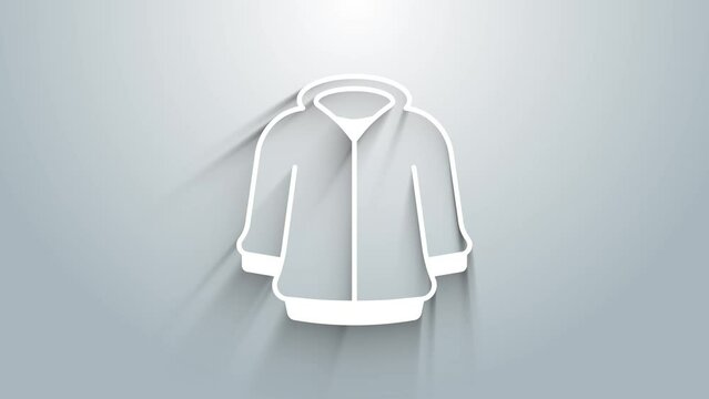 White Hoodie icon isolated on grey background. Hooded sweatshirt. 4K Video motion graphic animation