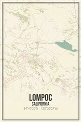 Retro US city map of Lompoc, California. Vintage street map.