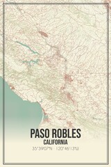 Retro US city map of Paso Robles, California. Vintage street map.