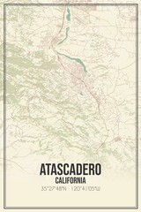 Retro US city map of Atascadero, California. Vintage street map.