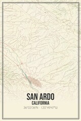 Retro US city map of San Ardo, California. Vintage street map.