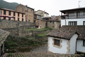 view of the streets of the small village of Potes in Cantabria, Spain