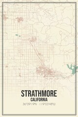 Fototapeta premium Retro US city map of Strathmore, California. Vintage street map.