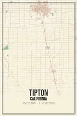 Retro US city map of Tipton, California. Vintage street map.