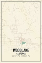 Retro US city map of Woodlake, California. Vintage street map.