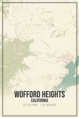 Retro US city map of Wofford Heights, California. Vintage street map.