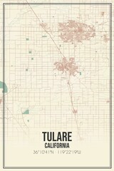 Retro US city map of Tulare, California. Vintage street map.