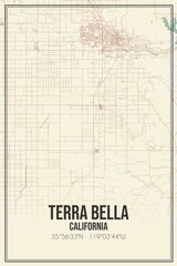 Retro US city map of Terra Bella, California. Vintage street map.