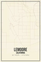Retro US city map of Lemoore, California. Vintage street map.