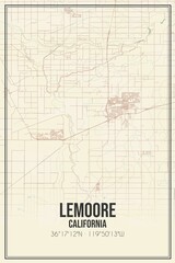 Retro US city map of Lemoore, California. Vintage street map.