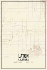 Retro US city map of Laton, California. Vintage street map.