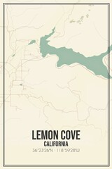 Retro US city map of Lemon Cove, California. Vintage street map.