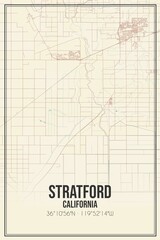 Retro US city map of Stratford, California. Vintage street map.