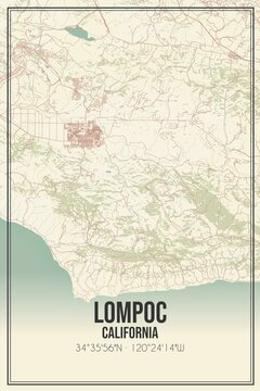 Retro US city map of Lompoc, California. Vintage street map.