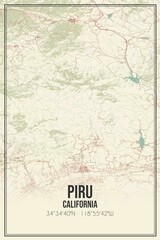 Retro US city map of Piru, California. Vintage street map.