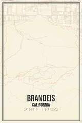 Retro US city map of Brandeis, California. Vintage street map.