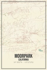 Retro US city map of Moorpark, California. Vintage street map.