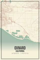 Retro US city map of Oxnard, California. Vintage street map.
