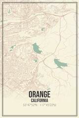 Retro US city map of Orange, California. Vintage street map.