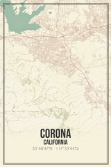 Retro US city map of Corona, California. Vintage street map.