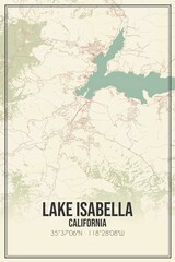 Retro US city map of Lake Isabella, California. Vintage street map.