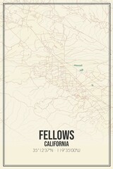 Retro US city map of Fellows, California. Vintage street map.