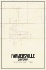Retro US city map of Farmersville, California. Vintage street map.