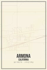 Retro US city map of Armona, California. Vintage street map.