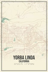Fototapeta premium Retro US city map of Yorba Linda, California. Vintage street map.